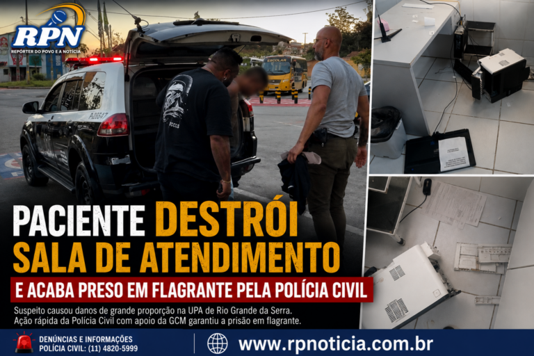 Paciente destrói sala de atendimento da UPA de Rio Grande da Serra e acaba preso em flagrante pela Polícia Civil