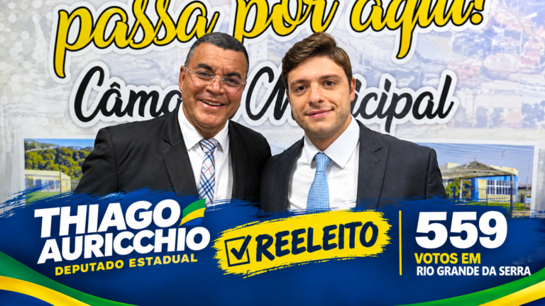 Thiago Auricchio é reeleito deputado estadual e fortalece parceria política em Rio Grande da Serra